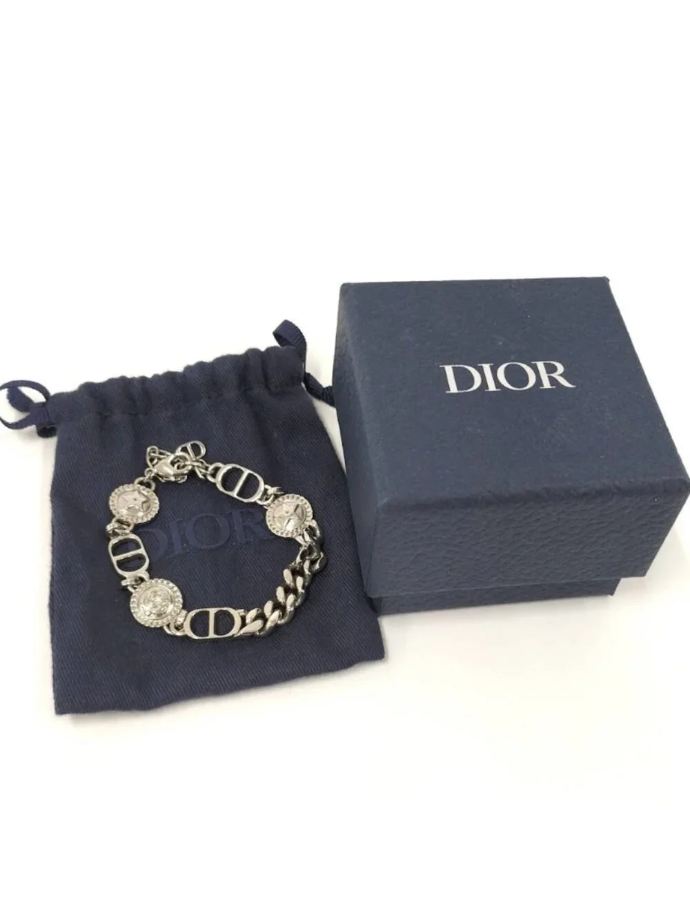 Dior Etoile CD Logo Motif Chain Bracelet Silver